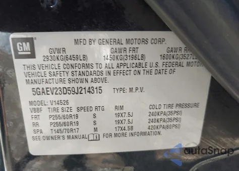 2009 Buick Enclave Cxl from USA, damaged, VIN 5GAEV23D59J214315
